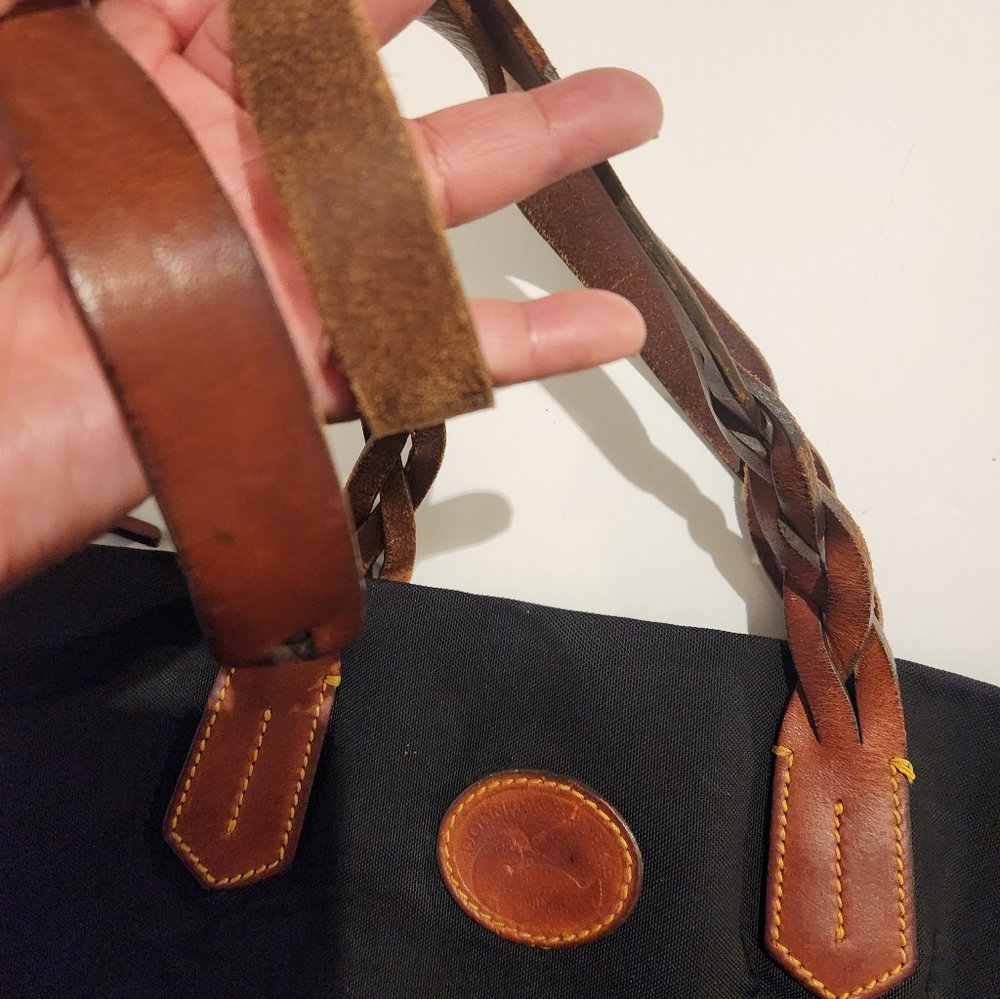 Vintage Dooney & BOURKE Black Tote Bag with Brown Leather Straps - Picture 12 of 13